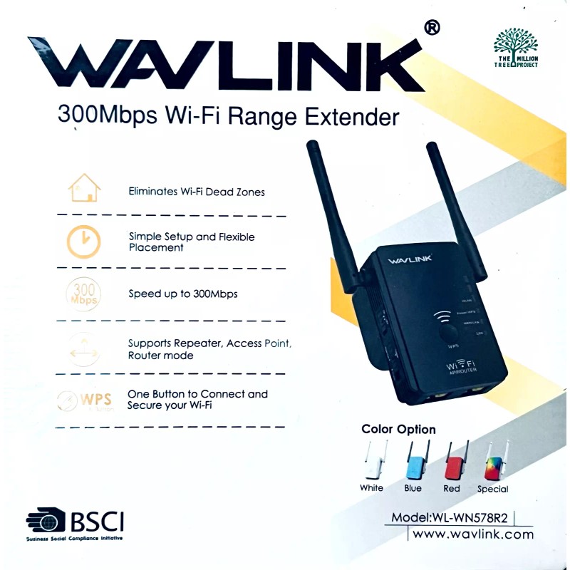 Wavlink Wi-Fi 300Mbps Range Extender Repeater - Black - New