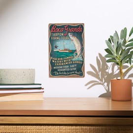Lantern Press 6x9 Inch Wood Sign, Ready to Hang Wall Decor, Boca Grande, Florida, Tarpon Fishing Tours Vintage Sign