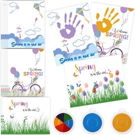 Motipuns 30 Pcs Spring Handprint Crafts Spring Crafts Spring Greeting Cards with 3 Pcs Large Ink Pads Flower Craft Kits Spring Activities Spring Break Activity DIY Spring Gift Craft