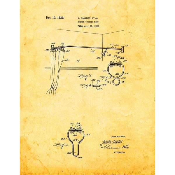 Shower-curtain Ring Patent Print Golden Look (8.5" x 11") M13562