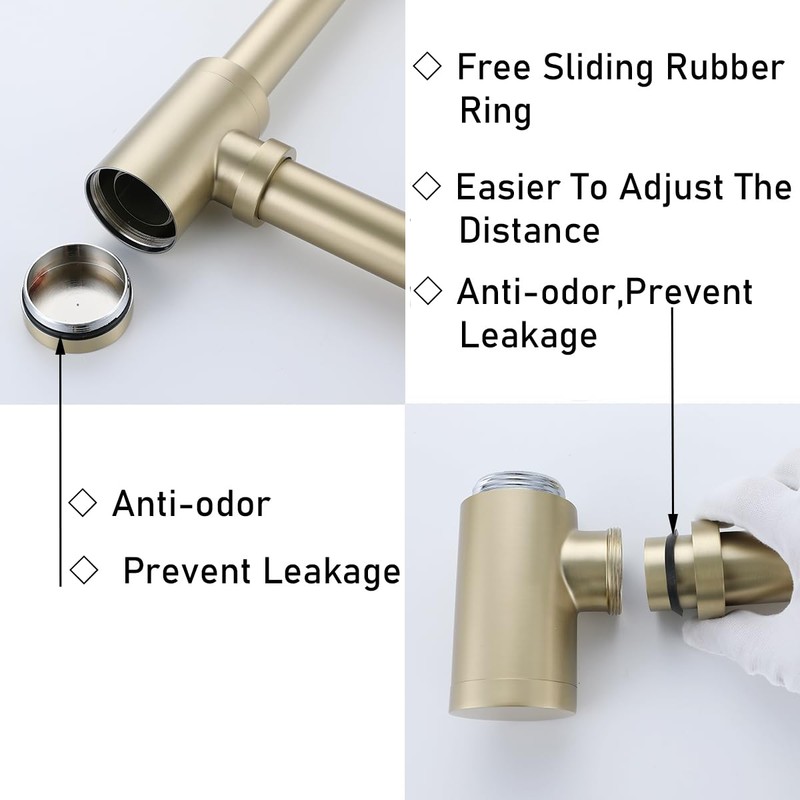 RANDOM Brushed Gold Brass Bottle P Trap Kit with Overflow.RD83888BG-L-S6