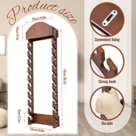 Wonderjune Wooden Hat Racks for Baseball Caps, Wall Mounted Baseball Cap Display Racks, Vertical Hat Storage Organizer, Double Row, 20 Slots for Door Bedroom Living Room Entryroom (12 Drilling Hole)