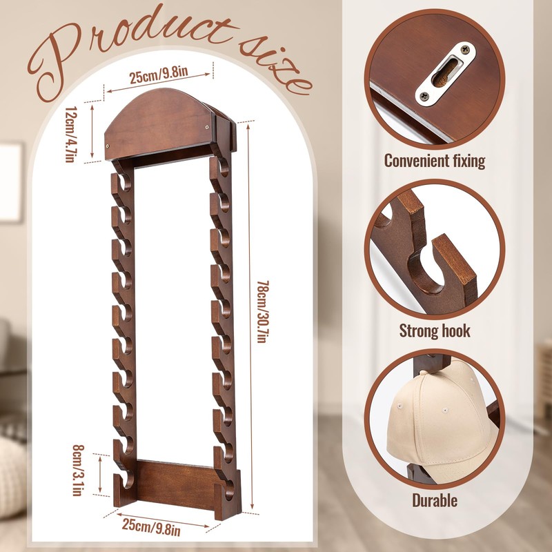 Wonderjune Wooden Hat Racks for Baseball Caps, Wall Mounted Baseball