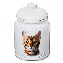 Bengal Cat - Best of BreedDog and Cat Ceramic Treat Jar 9" Tall Air Tight Seal All White