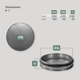 Vent Systems 4” Inch Galvanized Steel Tee Cap - Heavy-Duty HVAC End Plug for Dryer Ducts Exhaust Pipes and Round Metal Vents – Indoor and Outdoor Use – Closure Fitting for HVAC Systems