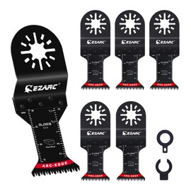 EZARC Multi-Tool Replacement Blade for Wood, Bow Tip, High Speed Steel, Adapter Included, Cutting in Narrow Spaces, High Speed Cutting for Woodwork, Set of 5, Thin Blade 0.03 inches (0.8 mm)