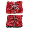 Mud Pie Christmas Crochet Pot Holder Set, Green & Red,