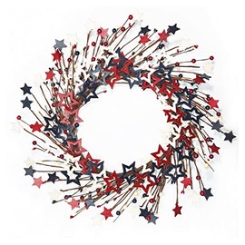ChamBay 4th of July Wreath, 20 Inch Patriotic Wreath for Front Door Outside, Fourth of July Wreaths, 4th of July Decorations, Memorial Day Americana Décor, Red White Bule Stars Front Door Wreath