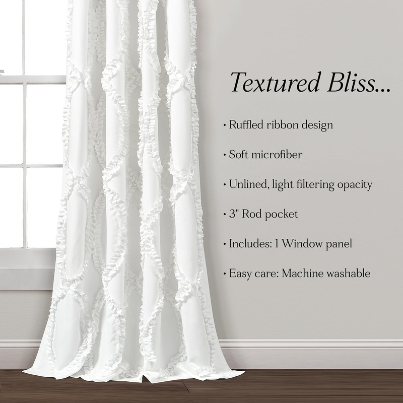 Lush Decor Single Window Curtain Panel White 95 by 54-inch