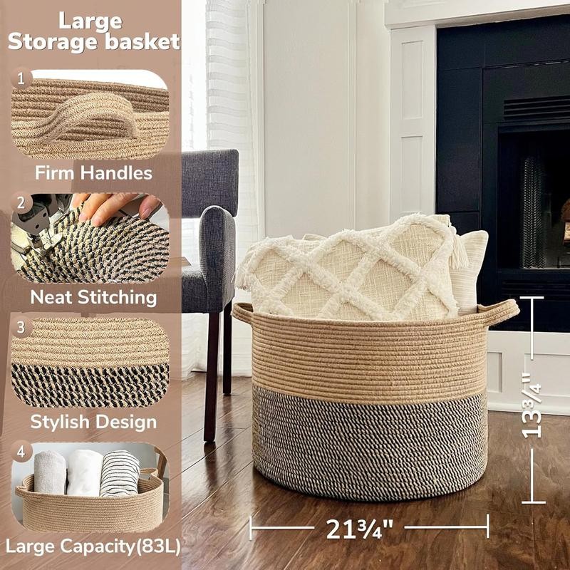 Extra Large Wicker Storage Basket, 83L Round Jute Basket for