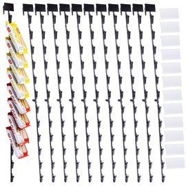 Oleitodh 12Pcs Merchandising Hanging Strips with Hooks, 31 Inch Chip Rack with Label Header and 144 Clips, Potato Chip Bag Holder for Party, Concession, Snack & Store Retail Display, Black