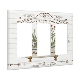 Rustic Farmhouse Wooden Board Botanical Flower Triple Rocker/Decora Wall Plate 3 Gang Light Switch Outlet Cover Plate Decorative Switchplate Electrical GFCI Faceplate for Kitchen Bathroom Decor