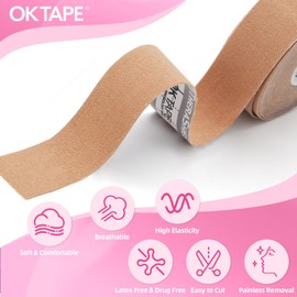 OK TAPE Face Lift Tape，Facial Myofascial Lift Tape for Firming and Tightening Skin, Face Neck Lift Tape Anti-Wrinkle, Anti-Freeze Tape, 2 Rolls 1in x 16.4ft (2.5cm x 5m), Beige