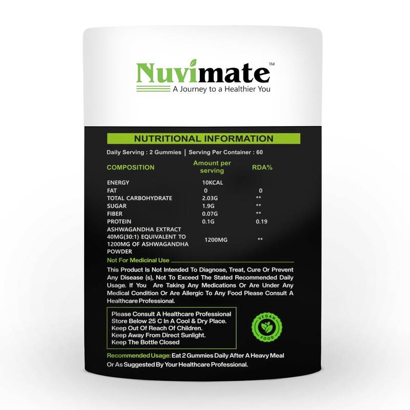 Nuvimate Ashwagandha Gummies Pure & Natural Root Extract Ayurvedic Supplement