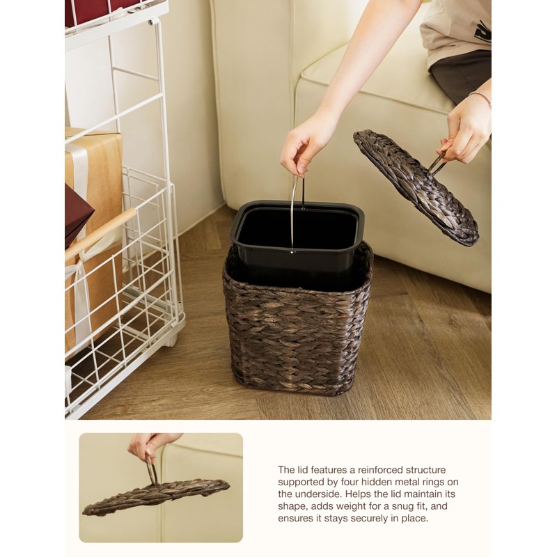 5 Liters Wicker Waste Basket with Lid - Water Hyacinth
