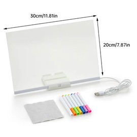 Acryl-LED-Nachrichtenbrett mit 7 Farben, 30 x 20 cm, beleuchtet, trocken abwischbar, beleuchtetes Schreibtisch-Memoboard für Schule, Zuhause, Büro, Café, Kunst, Kritzeleien, DIY-Notizdisplay