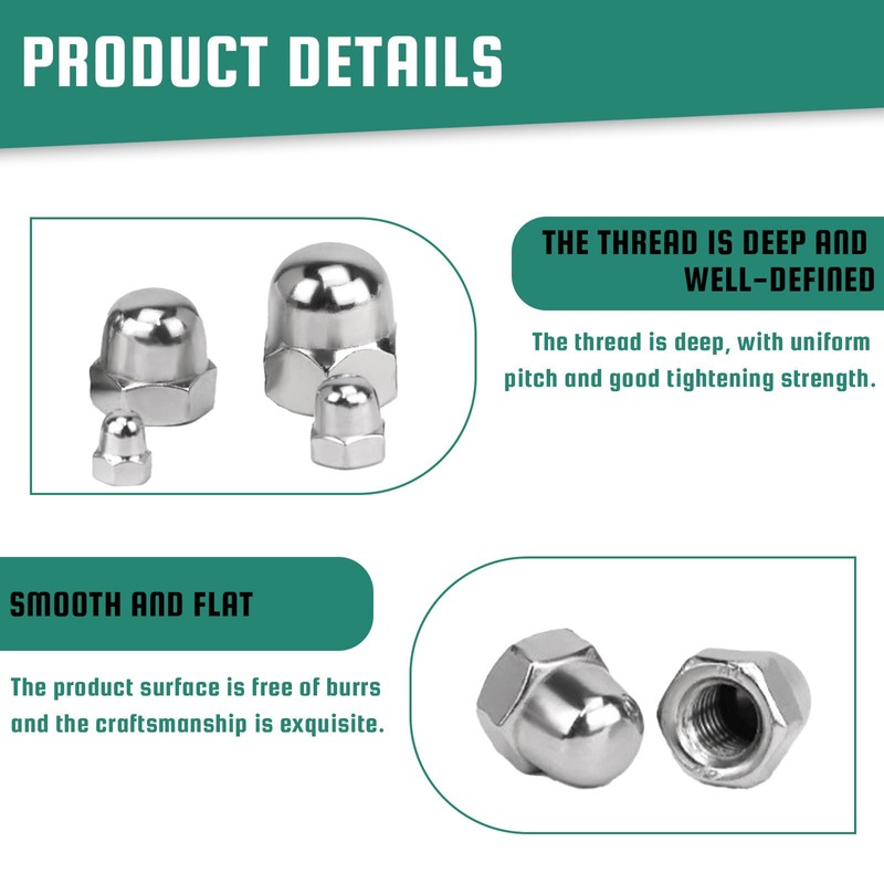 BACSHBY Pack of 5 Acorn Nuts M12 Stainless Steel A2