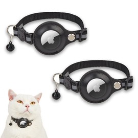 zoerbufan 2 Pack AirTag Katzenhalsband mit Sicherheitsverschluss und glöckchen, Reflektierend GPS Tracker Katze 22-34 cm für Katzen, Schwarz