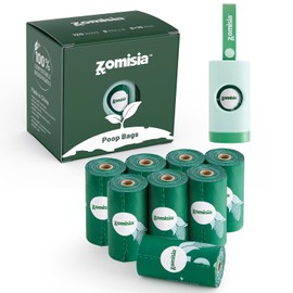 ZOMISIA 100% Certified Compostable Dog Poop Bags with Holder- Unscented Dog Waste Bags 8 Rolls, Extra Thick 100% Leakproof, BPI (ASTM D6400) Certified Poop Rolls, 120 Bags