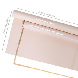 40 Sheets. Pink Wrapping Paper For Flowers With Gold Edges – Durable, Tear-Resistant & Waterproof | Flower Wrapping Paper Sheets