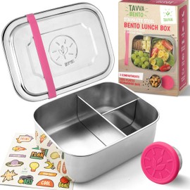 TAVVA Stainless Steel Bento Box Kids [27oz] - Metal Lunch Bento Box for Kids with Leakproof Condiment Container - 3 Compartment Snack Organizer for On the Go Meals - Freezer & Dishwasher Safe