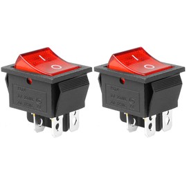 QTEATAK KCD4 2Pcs DC 12V-24V 30A DPST 4-Pin 2 Position ON/Off Boat Rocker Toggle Switch with Red LED Light (Only for DC12-24V)