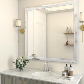 HelloWall 3in X 50ft Stainless Steel Mirror Frame Border Peel and Stick Brushed Metal Molding Trim Silver Metallic Mirror Borders for Bathroom Tile Sticker Waterproof Self Adhesive Wall Trim Decor