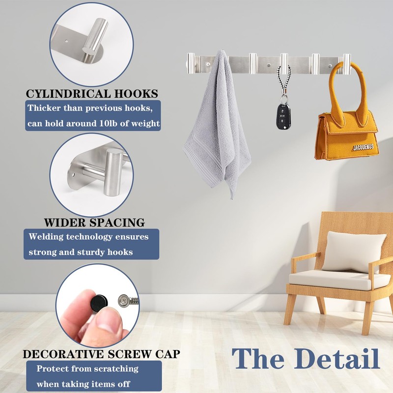 Vanloory Coat Hook Rack, Wall Mounted Coat Rack with 6