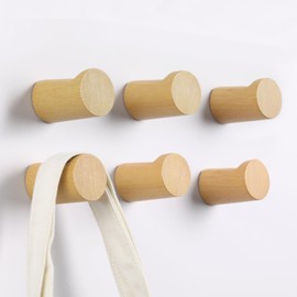 Natural Wood Wall Hooks Rustic Wood Coat Hooks Wall Mounted Minimalist Wooden Hat Hanger for Wall Decorative Entryway hooks for Hanging Coat, Cap, Backpack, Purse Wood Hooks Wood Towel Hook 6 Pack