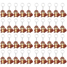 Elecrainbow 40 Pack Beaver Keyring Pack Party Favor for Safari Party, Jungle Baby Shower, Wild Animal Themed Kids Birthday, Wild ONE First Birthday, Castor Gender Reveal, Brown