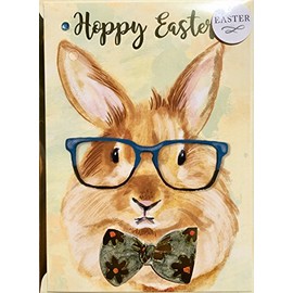 Molly & Rex Single(1) 3D Die-cut Gold Foil Gem Embellished Card Matching Env Seal ~ Happy Easter Hipster Rabbit 16014