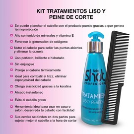Kit Tratamiento Para Cabello Liso con Keratina Kolor Shot 2pzs Antifrizz Protección Térmica Sin Enjuague Crema para Peinar Cabello Liso + Peine Estilista de Corte