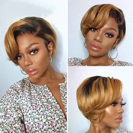 Generic Pixie Cut Human Hair Wigs Wig 13*4*1 Lace Wig Straight Short, T1B 30