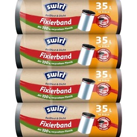 Swirl Reißfest & Dicht Fixierband Müllbeutel 35 l (4 x 10 Beutel), tropfsichere Müllsäcke für den Hausmüll, reißfeste Mülltüten für sicheren Halt am Mülleimer