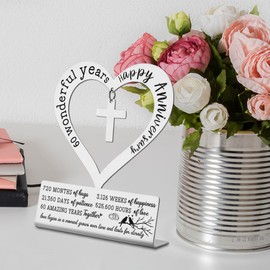 Regalos de cruz de 60 aniversario de boda, para padres, 60 años de matrimonio, corazón de pie, recuerdo para pareja, mamá, marido, esposa, abuelos, 60 años de feliz aniversario, carteles de decoración