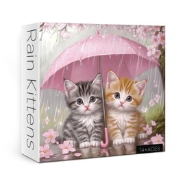 Cat Flower Puzzle for Adults 1000 Pieces, Cute Floral Jigsaw Puzzle,Cherry Blossom Kitten Rain Puzzle