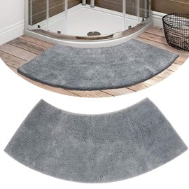 Grey Shag Curved Bath Rug,Curved Shower Mat,40''x18'' Non Slip Microfiber Soft Absorbent Fanned Bath Mat Machine Washable for Quadrant Shower Stall