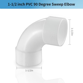LESSO 1-1/2" PVC 90 Degree Sweep Elbow, 1-1/2 inch PVC Pipe Fittings High Flow Capacity White for Plumbing and Pool Systems, Schedule 40 White 2 Pack