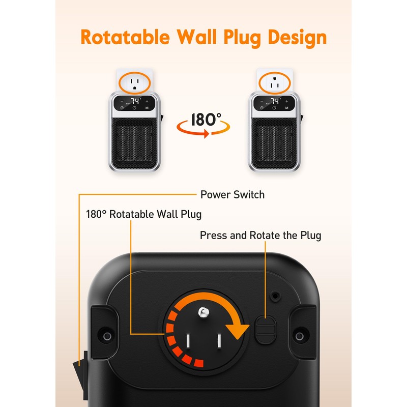 GiveBest 800W Wall Outlet Space Heater with Remote,LED Display Small