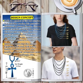 JUNOVUROS 18 to 28 Inches Rolo Chain Ancient Ankh Cross Pendant Necklace for Men Women Boys Girls 316L Stainless Steel with Large And Medium Sizes, 1.77'' x 0.98", Stainless Steel, Cubic Zirconia