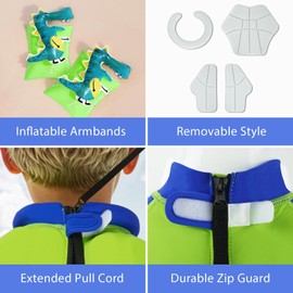 Gogokids Floatation Swimsuit for Boys Girls with Adjustable Buoyancy, Kids One Piece Swimwear Float Suit for Swimming Trainer, Toddler Bathing Suit Rash Guard Back Zipper with Arm Floaties