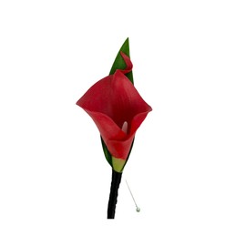 Angel Isabella Boutonniere - Artificial Real Touch Calla Lily with Black Ribbon and Rose Petal (Burgundy Petal)