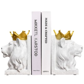 Kakizzy Decorative Lion Bookends - Modern Animal Book Stoppers for Heavy Books - White Lion Figurines