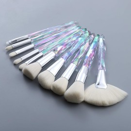 Kingtree - Juego de 10 brochas de maquillaje con mango transparente y deslumbrante para base de maquillaje profesional Kabuki, corrector, sombra de ojos, delineador de ojos, do