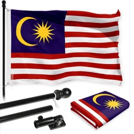 G128 Combo Pack: 6 Ft Tangle Free Spinning Flagpole (Black) & Malaysia Flag 3x5