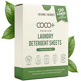 COCO+ Laundry Detergent Sheets - Nano-Concentrated with Enzymes, Hypoallergenic & Plant-Based - Deep Clean, Safe for Sensitive Skin - (120 Loads 60 Sheets) - Fragrance Free