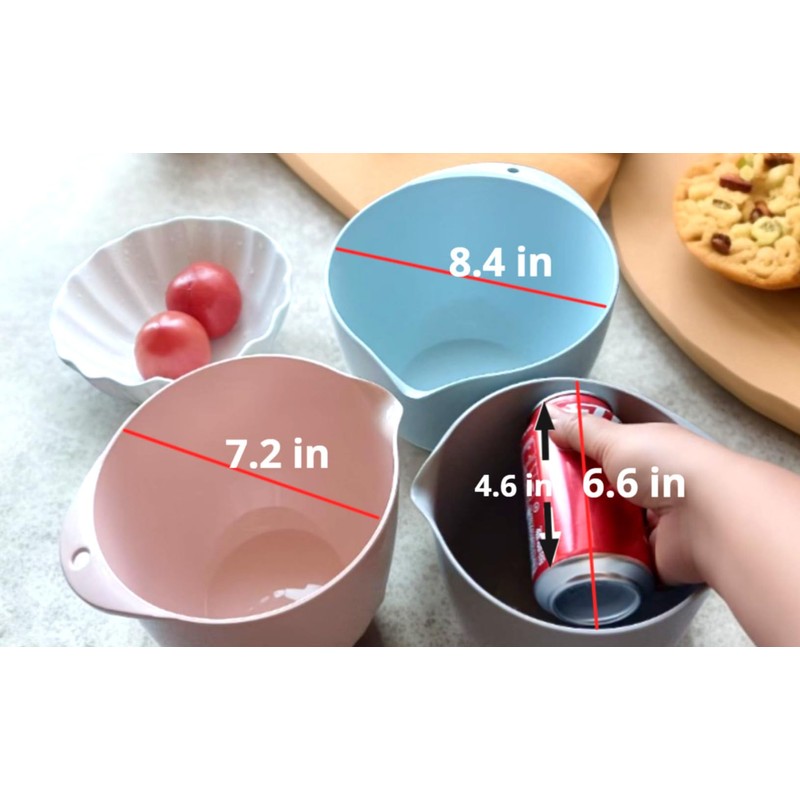 JCXivan 3 Small Plastic Mixing Bowls with Lids,Pour Spout,Non Slip