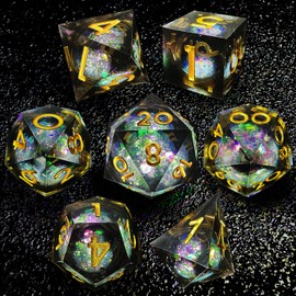 HAOMEJA Liquid Core Resin DND Dice Set 7Pcs with Bag Sharp Edge Polyhedral Dice, Apply to D&D Dungeons & Dragons Role-Playing Games D20, D12, D10, D8, D6, D4 Games Gift (Black)