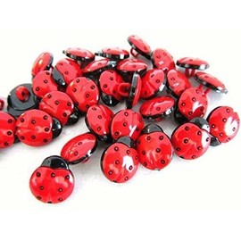Sixstore Pack of 50 Craft Ladybug Buttons, Ladybird Buttons 15mm Red, Sewing, Knitting Craft Buttons