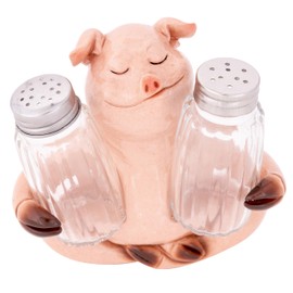 Corner Merchant Pig Salt and Pepper Shakers Set Decorative Shakers with Glass Lids Cute Seasoning Holder Caddy for Farmhouse Kitchen Decor